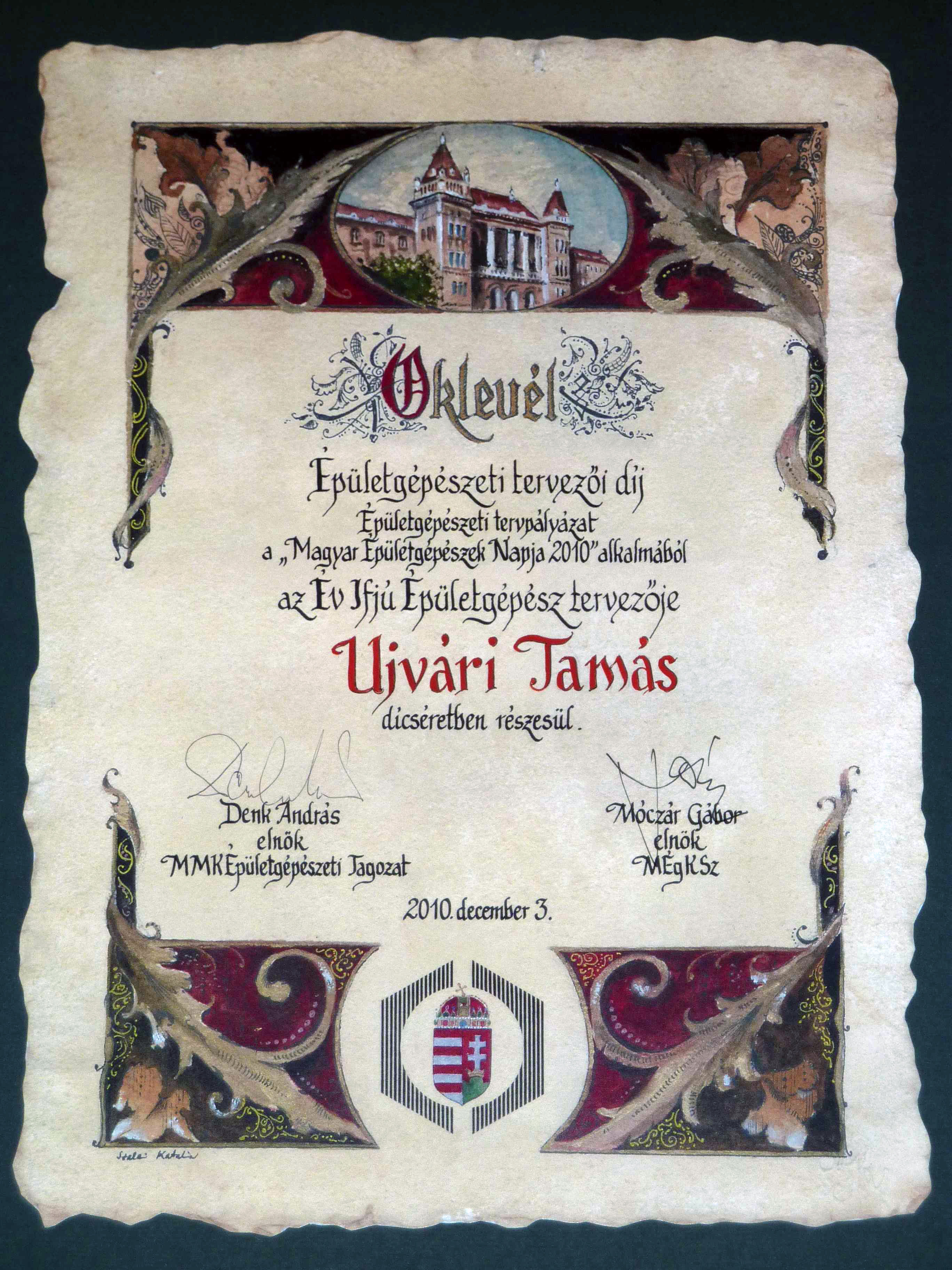 Ujvári Tamás – Oklevél